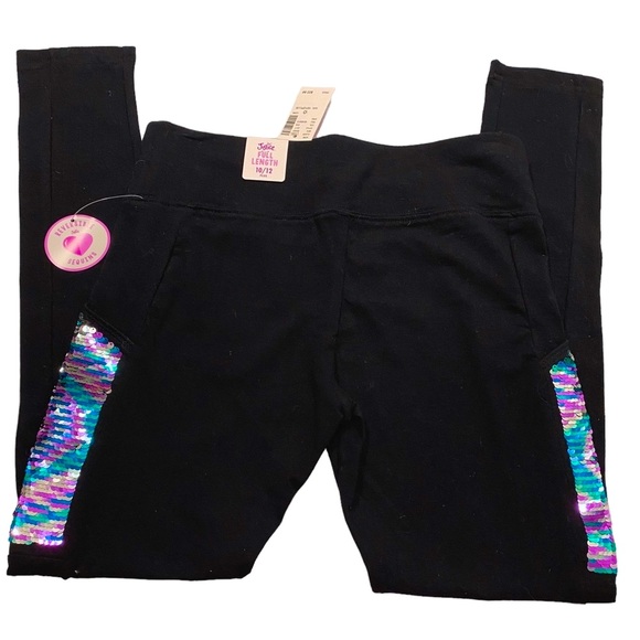 Justice Black Leggings Pockets Flip Sequin Girls PLUS 10/12 - Picture 1 of 4